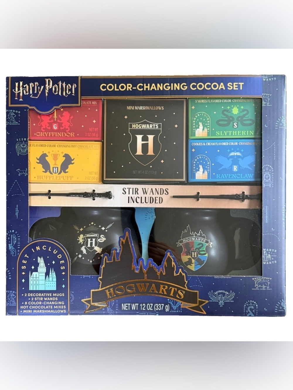 Harry Potter Hogwarts Color-Changing Hot Cocoa Gift Set 2 Mugs 4 Mixes Wands
